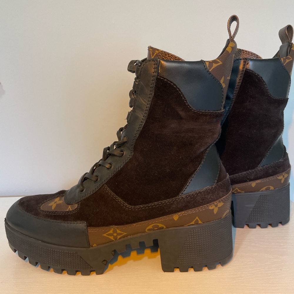 Louis Vuitton Monogram Platform Combat Boots 37.5 / US 7